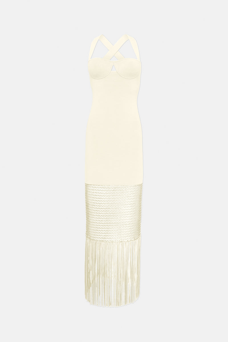 Fringe Diana Dress - Creme