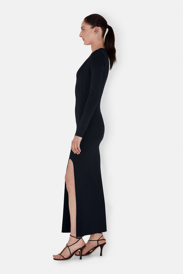 Atalanta Ballet Neck Dress - Midnight