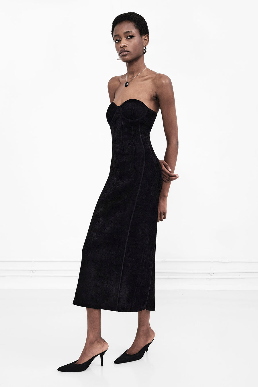 Titania Velvet Bustier Dress - Black