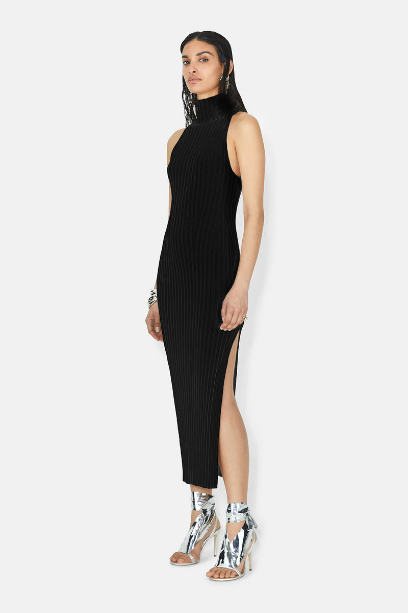 Metallic Rhea Turtleneck Dress - Black