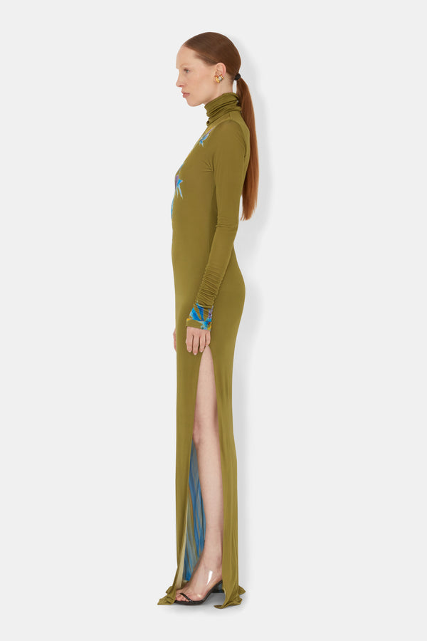 Thistle Jersey Dress - Olive Thistle Print
