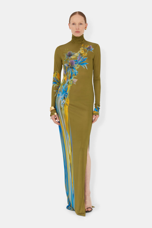 Thistle Jersey Dress - Olive Thistle Print