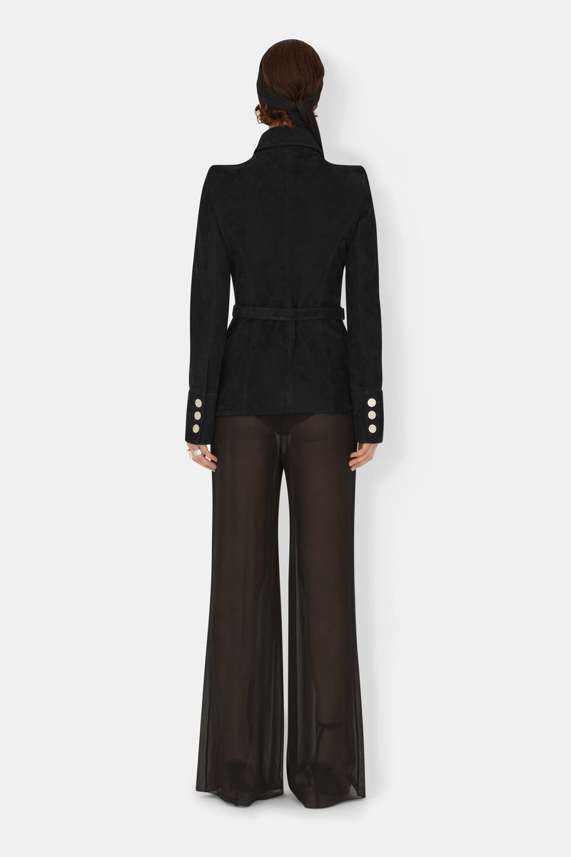 Buttoned Up Suede Jacket - Onyx