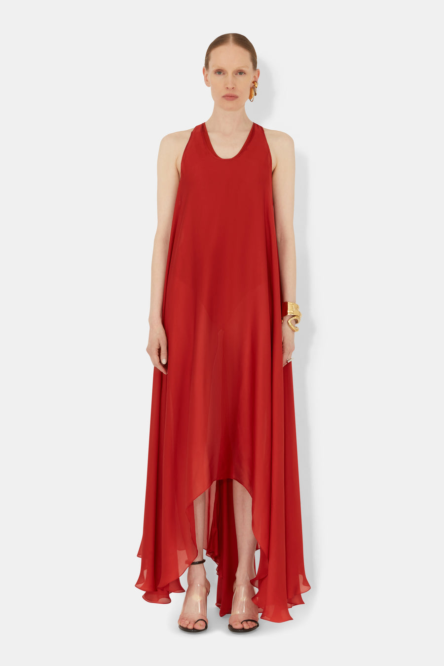 Amorphous Silk Dress - Tomato