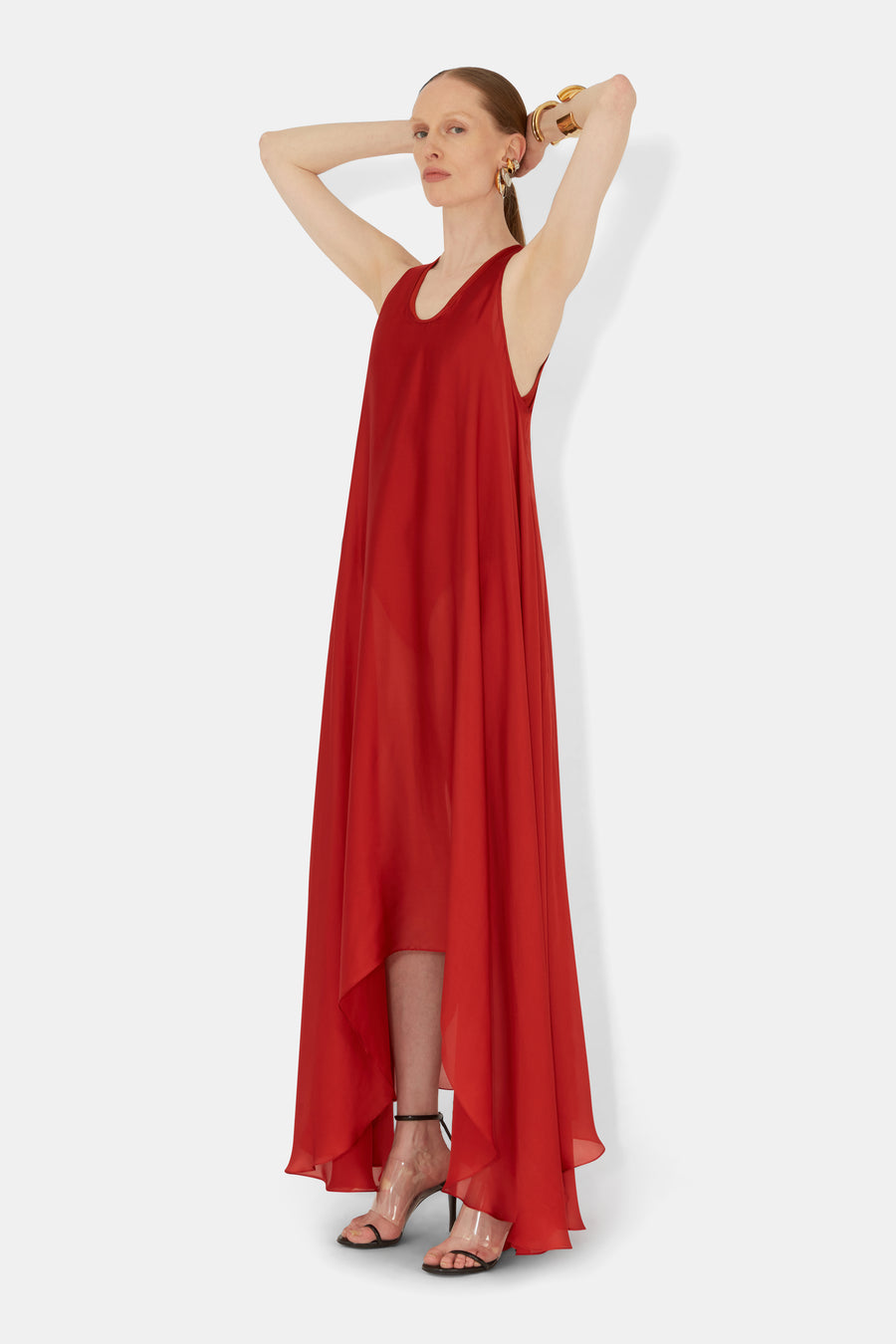 Amorphous Silk Dress - Tomato