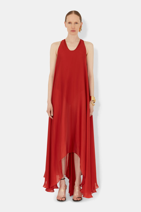 Amorphous Silk Dress - Tomato