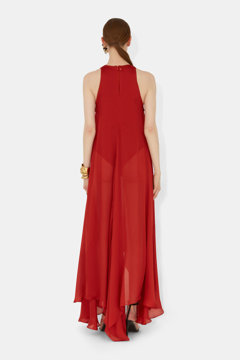 Amorphous Silk Dress - Tomato