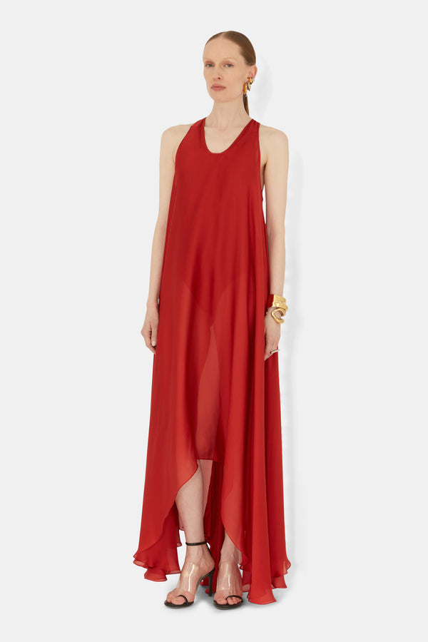 Amorphous Silk Dress - Tomato