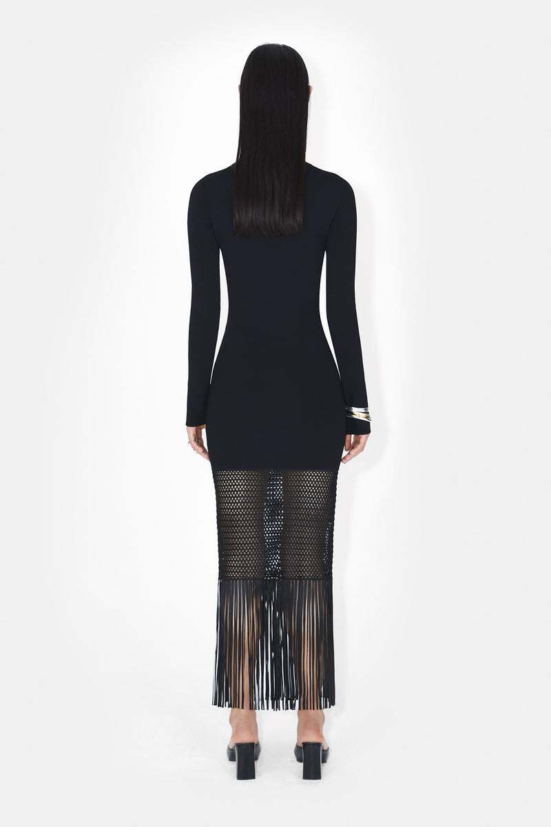 Fringe Diana Long Sleeve Dress - Black