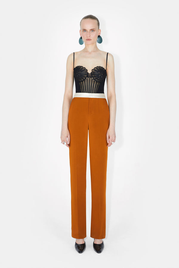 High Waisted Suit Trousers - Brandy & Ivory