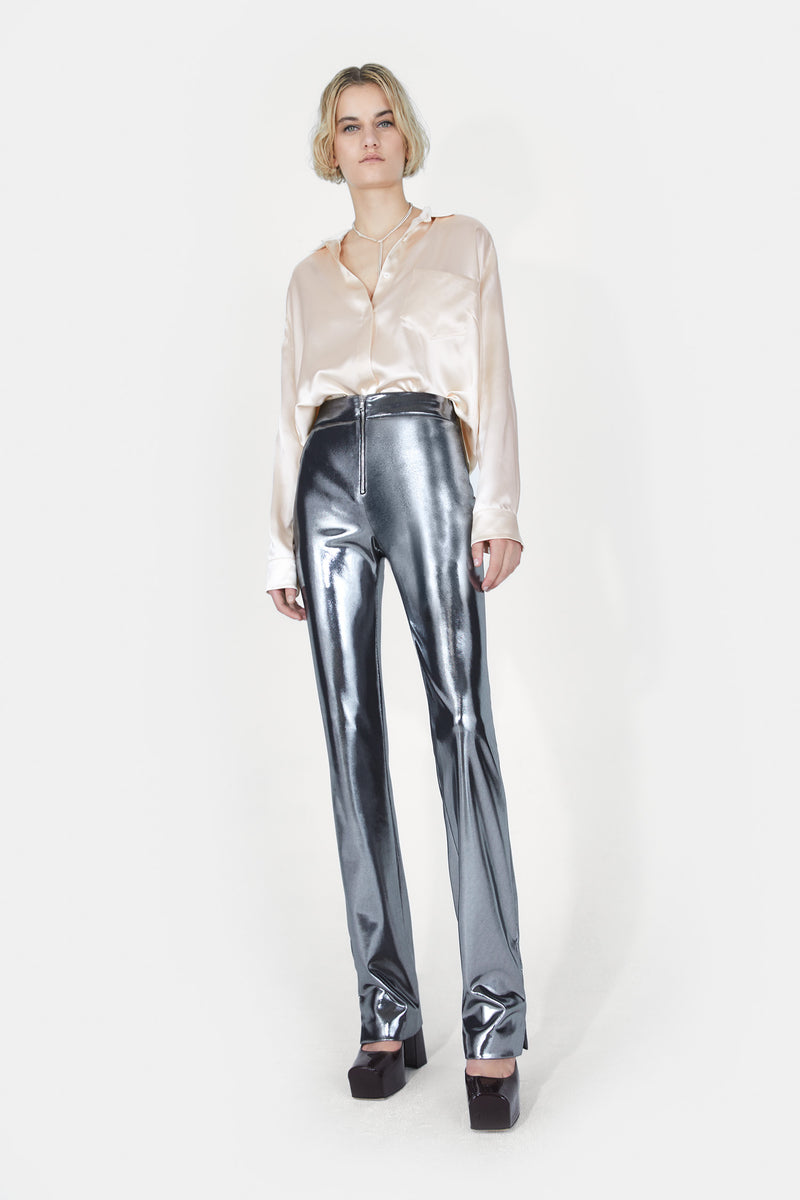 Galvanized High Waisted Trousers - Silver