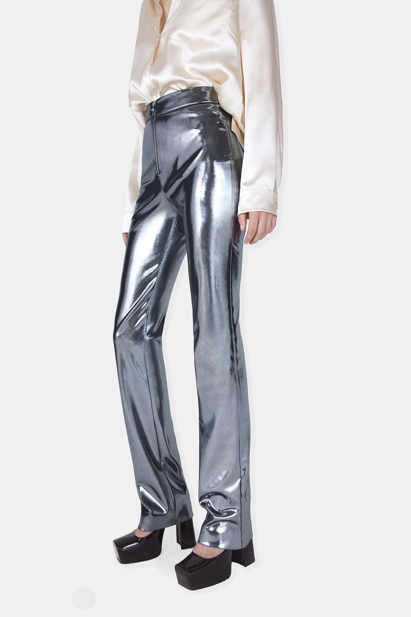 Galvanized High Waisted Trousers - Silver