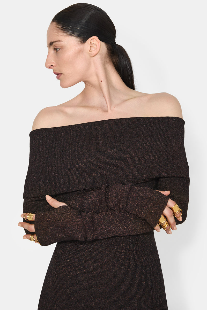 CORTE OFF THE SHOULDER TOP - CHOCOLATE