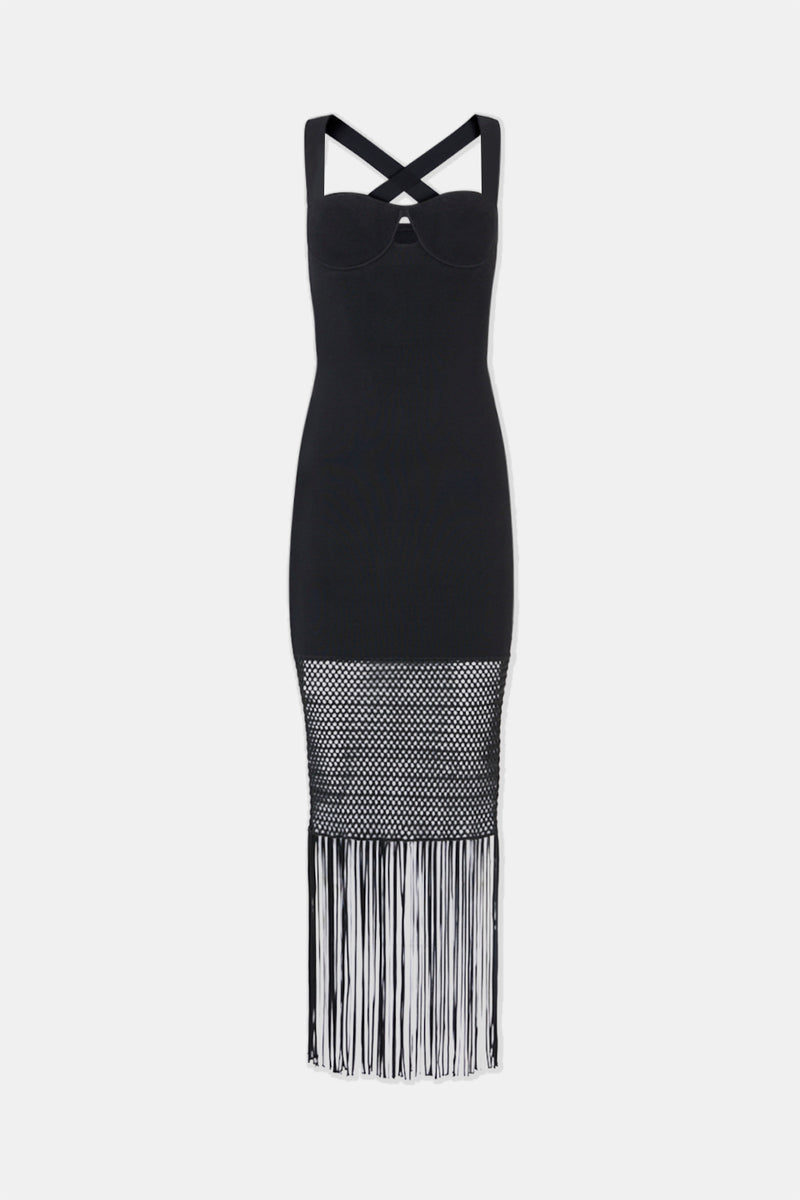 Fringe Diana Dress - Black