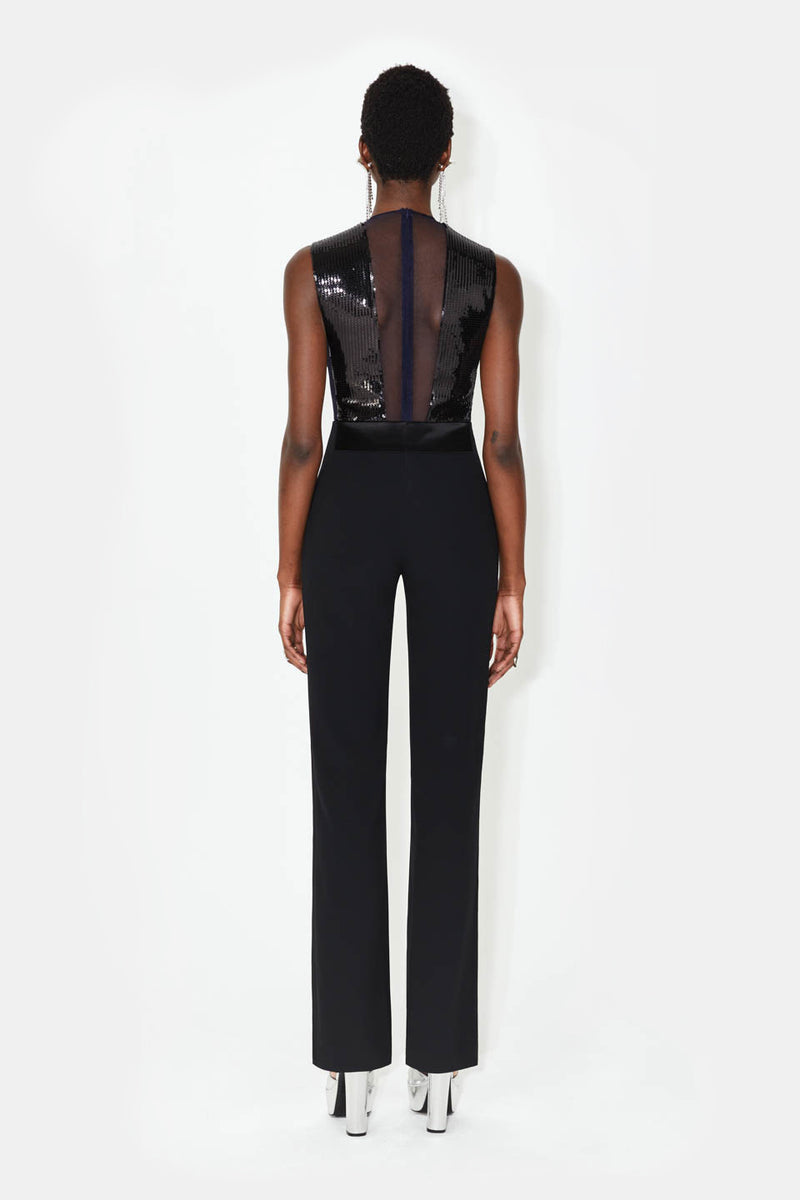 Sequin Plunge Jumpsuit - Black