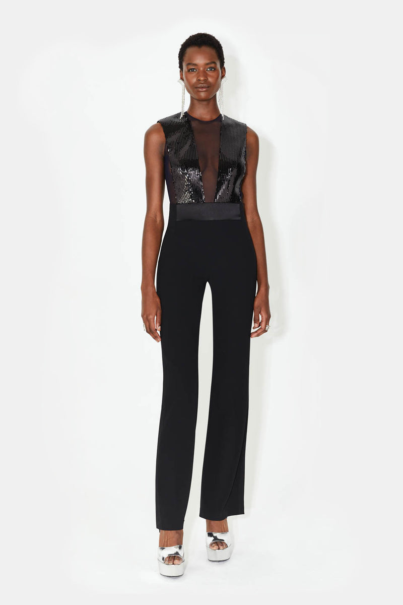Sequin Plunge Jumpsuit - Black