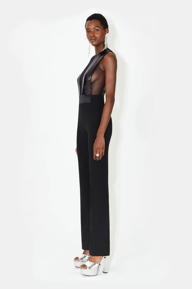 Sequin Plunge Jumpsuit - Black