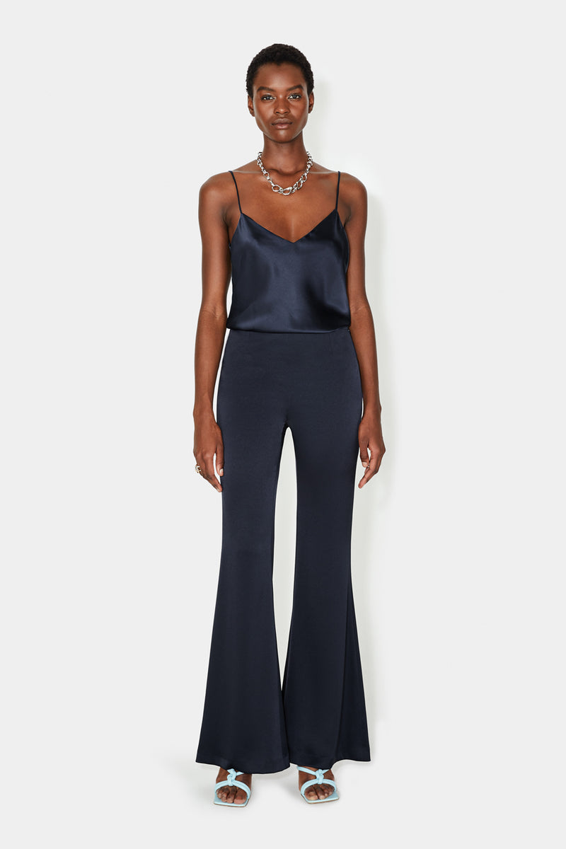 High Waisted Satin Trousers - Midnight