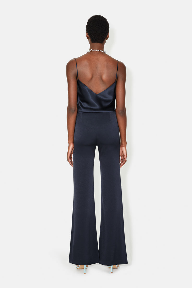 High Waisted Satin Trousers - Midnight